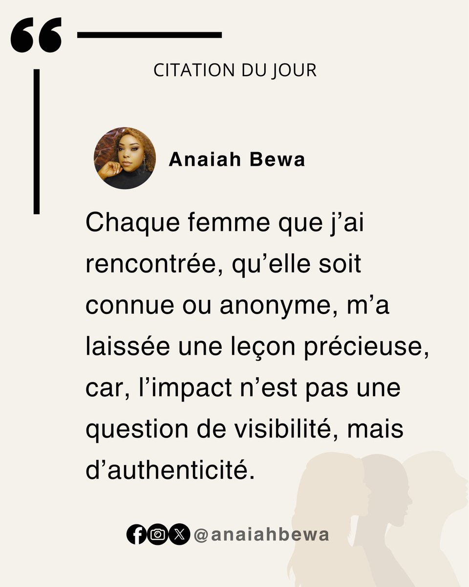AnaiahBewa's tweet photo. Ce n’est pas la visibilité qui fait l’impact,
c’est l’authenticité. 💫

#Authenticity #Impact #WomenWhoInspire #Leadership https://t.co/YIdJ3oscZh