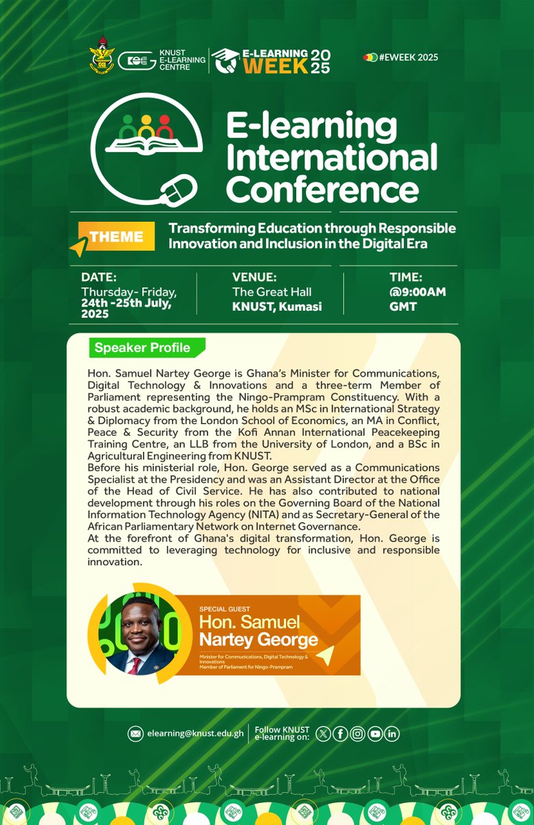 KNUST E-LEARNING CENTRE (@elearningknust) on Twitter photo ๐<a href="/samgeorgegh/">Sam 'Dzata' George ๐ฆ๐ฌ๐ญ</a>, is joining us at the KNUST E-Learning International Conference this July.
Tech, policy, learning, itโs all on the table. If you care about where digital education is going in Ghana, this is not one to miss.
#ELIC2025 ๐<a href="/samgeorgegh/">Sam 'Dzata' George ๐ฆ๐ฌ๐ญ</a>, is joining us at the KNUST E-Learning International Conference this July.
Tech, policy, learning, itโs all on the table. If you care about where digital education is going in Ghana, this is not one to miss.
#ELIC2025
