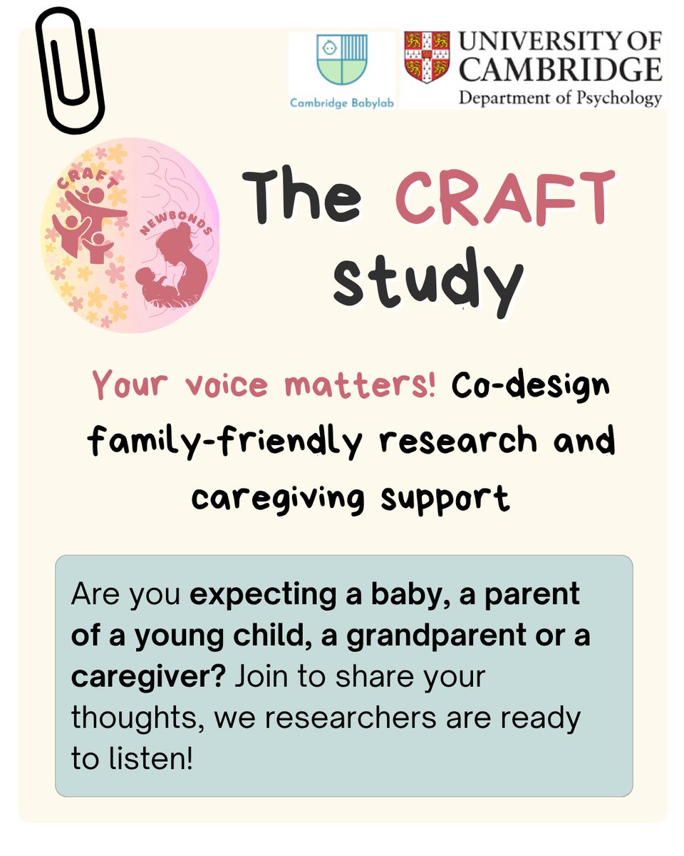 CamBabylab's tweet image. New season 🌿 - new Babylab study🎓
👀 #Cambridge #Babylab is looking for participants from the #community!
✉️ Email babylab@psychol.cam.ac.uk to find out more 🙌
🔗 Enter the Babylab Database to get updates about our projects: cambridge.eu.qualtrics.com/jfe/form/SV_41…
@CFR32 @CambPsych