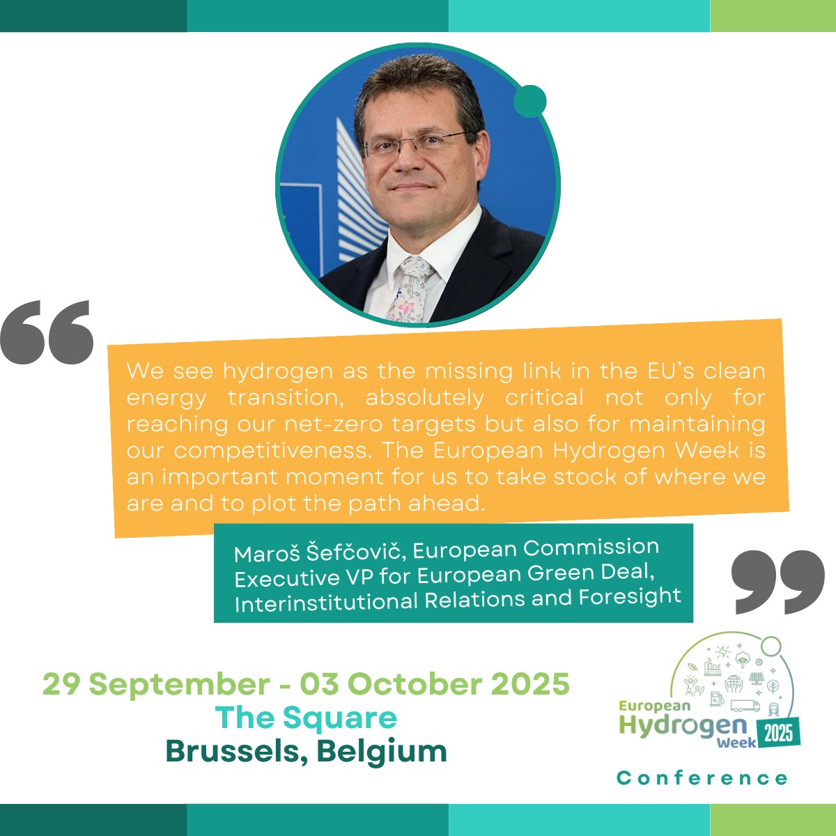 European Hydrogen Week (@euh2week) on Twitter photo At last year's #EUH2Week, <a href="/MarosSefcovic/">Maroš Šefčovič🇪🇺</a> emphasised #hydrogen's role in EU's #cleanenergy transition.🌱
He stressed the event's importance for net-0 targets & competitiveness.
📅Sept 29 - Oct 3
📍The Square, Brussels💧
🔗 Register here with early 🕊️ fee👉 euhydrogenweek.eu/conference/reg… At last year's #EUH2Week, <a href="/MarosSefcovic/">Maroš Šefčovič🇪🇺</a> emphasised #hydrogen's role in EU's #cleanenergy transition.🌱
He stressed the event's importance for net-0 targets & competitiveness.
📅Sept 29 - Oct 3
📍The Square, Brussels💧
🔗 Register here with early 🕊️ fee👉 euhydrogenweek.eu/conference/reg…