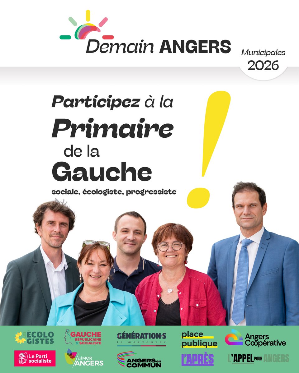 🗳️ 5 candidat·e·s se présentent pour être tête de liste de la Gauche à #Angers !
📅 Venez les rencontrer le 25 juin à 19h00, salle du Doyenné.
🗓️ Élection le 28 juin
👉 Inscription pour voter : bit.ly/DemainAngers
#Municipales2026 #Ville #Actu #DemainAngers