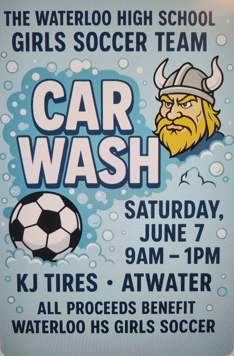 Tomorrow is the day! Make plans now to get your car washed by the WHS Lady Vikes Soccer team! <a href="/WaterlooAth/">Waterloo Athletics</a> #vikingstrong