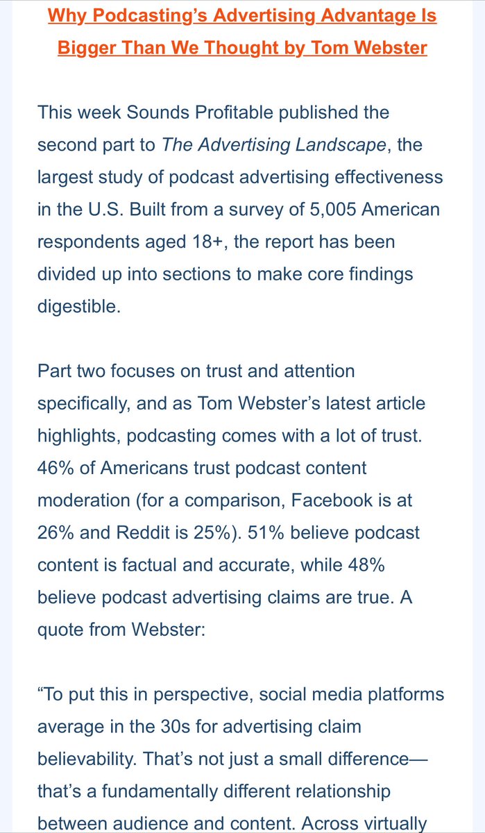 From Sounds Profitable’s weekly recap.  #Advertising in #podcasting is much more impactful than other media.