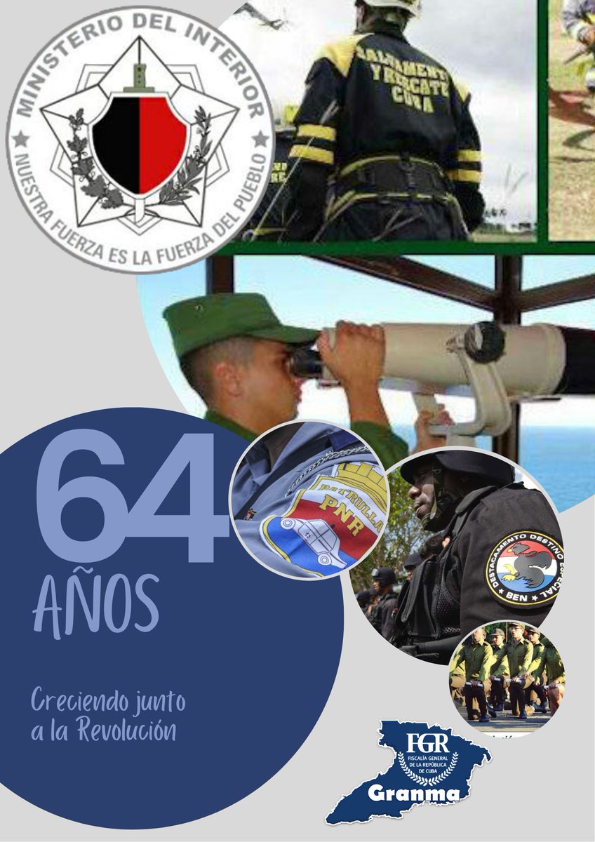 Muchas felicidades a los miembros del Ministerio del Interior en su aniversario 64. Sigamos juntos creciendo por #Cuba #FiscalíaGranma