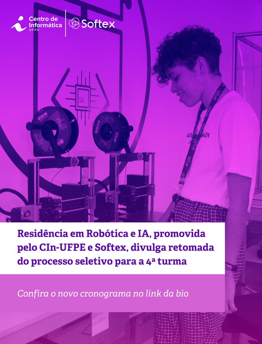 O Programa de Residência em Robótica e Inteligência Artificial, promovido pelo CIn-UFPE e Softex, acaba de divulgar a retomada do processo seletivo da 4ª turma da pós-graduação Latu Sensu.

Saiba mais portal.cin.ufpe.br/2025/06/05/res…