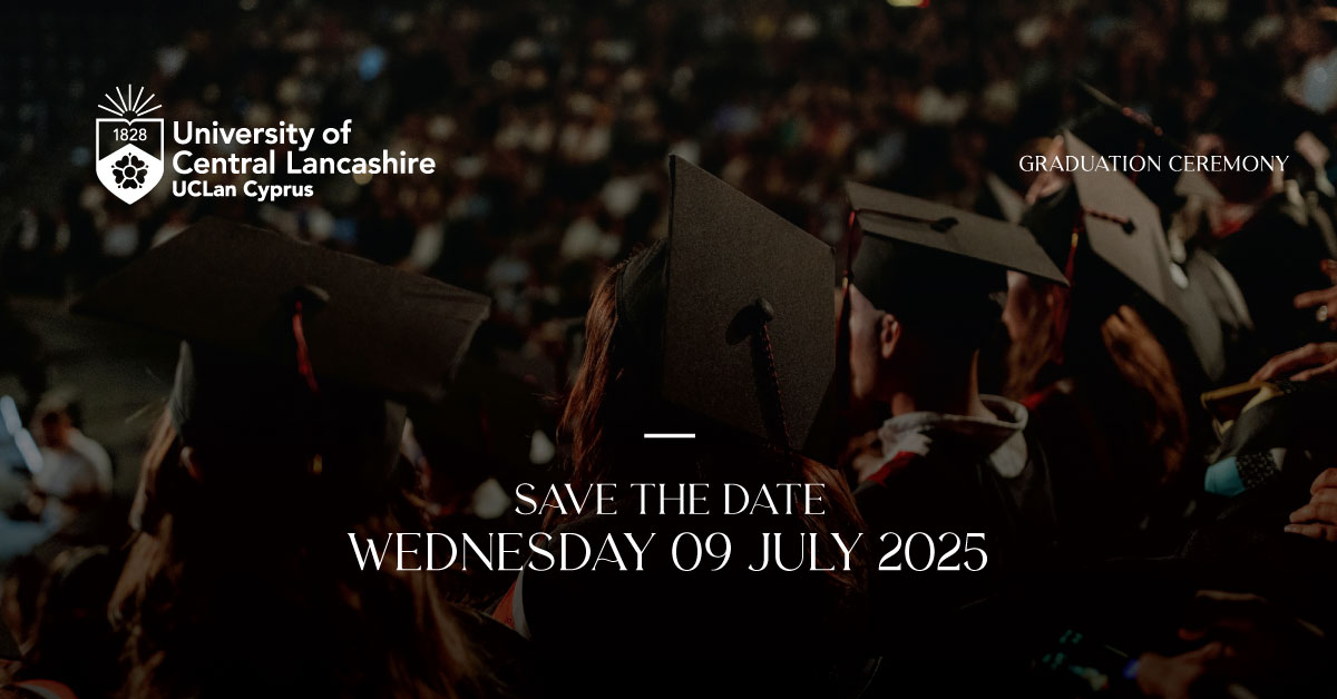 🎓 Save the date! UCLan Cyprus Graduation Ceremony 🎉
📅 9 July 2025 | 🕗 20:00
📍 Pattichion Amphitheatre, Larnaca
Under the auspices of H.E. Mrs Annita Demetriou.

Let’s celebrate the Class of 2025! 🥂
#UCLanCyprus #Graduation2025 #ClassOf2025 #ProudMoment #MoreThanAUniversity