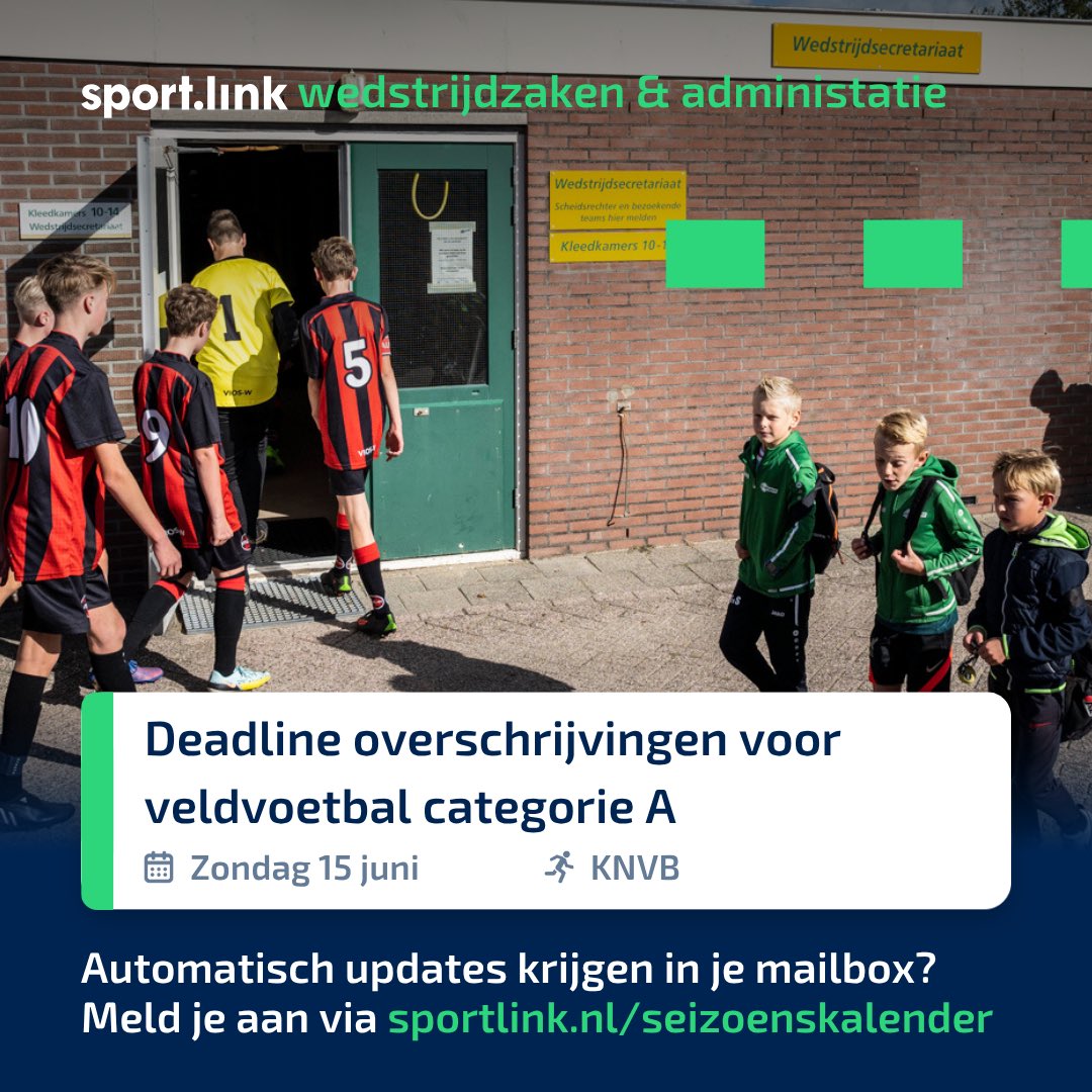 ⚽️ Spelers die volgend seizoen in categorie A bij een andere club willen spelen? Vraag vóór 15 juni 23.59 uur je overschrijving aan via de webversie van Sportlink Club. 
sportlink-help.freshdesk.com/nl/support/sol…
#overschrijving #voetbal #categorieA