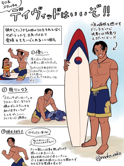 ディズニーの中で彼氏にしたいキャラと定評(?)のある「リロ&スティッチ」に登場するデイヴィッドをどうぞよろしくお願いします🌊🏄✨ 