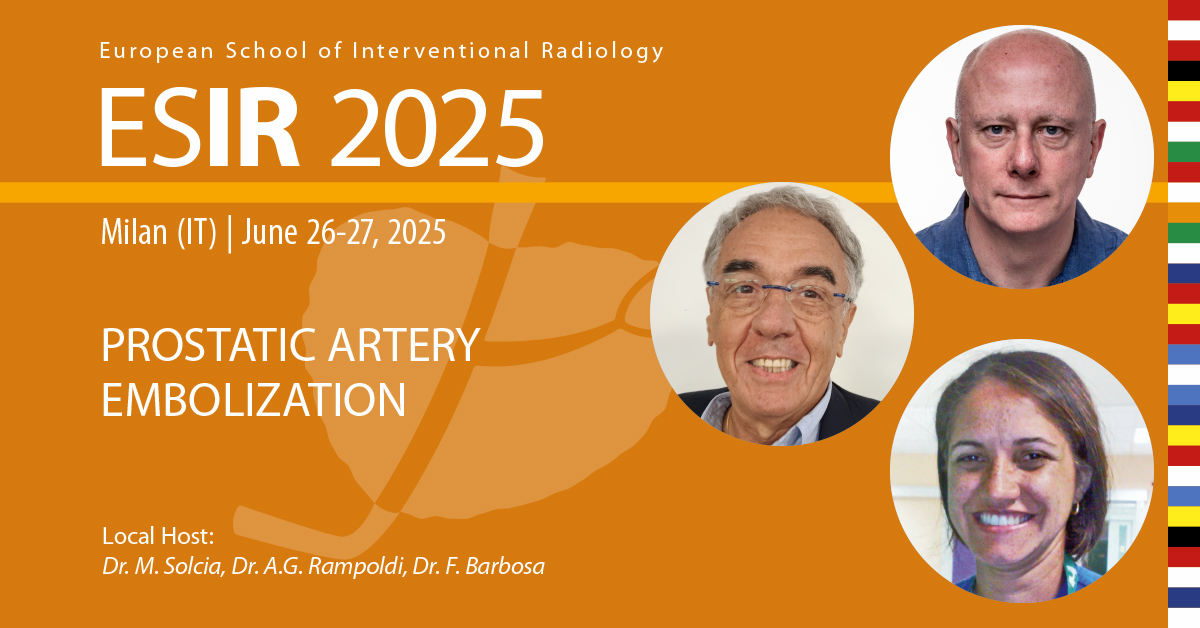 CIRSE (@cirsesociety) on Twitter photo There are still spaces left for the ESIR course on prostatic artery embolization! t.ly/k0Wzd
#ESIRcourse #InterventionalRadiology #IRad #embolization There are still spaces left for the ESIR course on prostatic artery embolization! t.ly/k0Wzd
#ESIRcourse #InterventionalRadiology #IRad #embolization