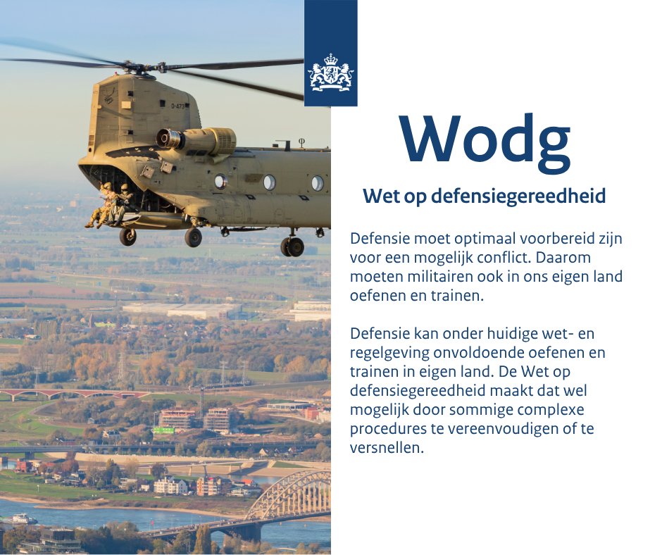 Defensie's tweet photo. Door de verslechterde veiligheidssituatie is het cruciaal dat Defensie zich beter kan voorbereiden op oorlogssituaties. Defensie kan onder huidige wet- en regelgeving onvoldoende oefenen en trainen in eigen land. 🧵(1/4) https://t.co/3814z2xfr9