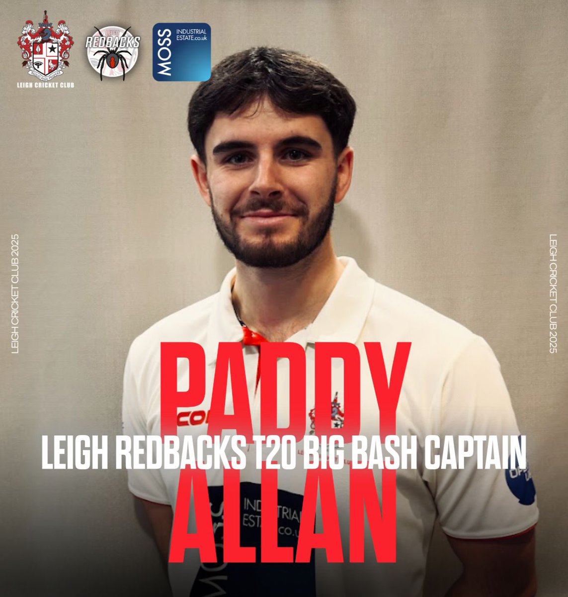 We’re delighted to announce <a href="/patrickallann/">Paddy</a> as the captain of the Leigh Redbacks for the upcoming Wigan Big Bash T20 tournament, with Leigh starting their campaign at home against Highfield on Wednesday 18 June.

Congratulations and go well, Paddy! 🤝🏼

🔴🕷️ #LeighCC #LeighRedbacks