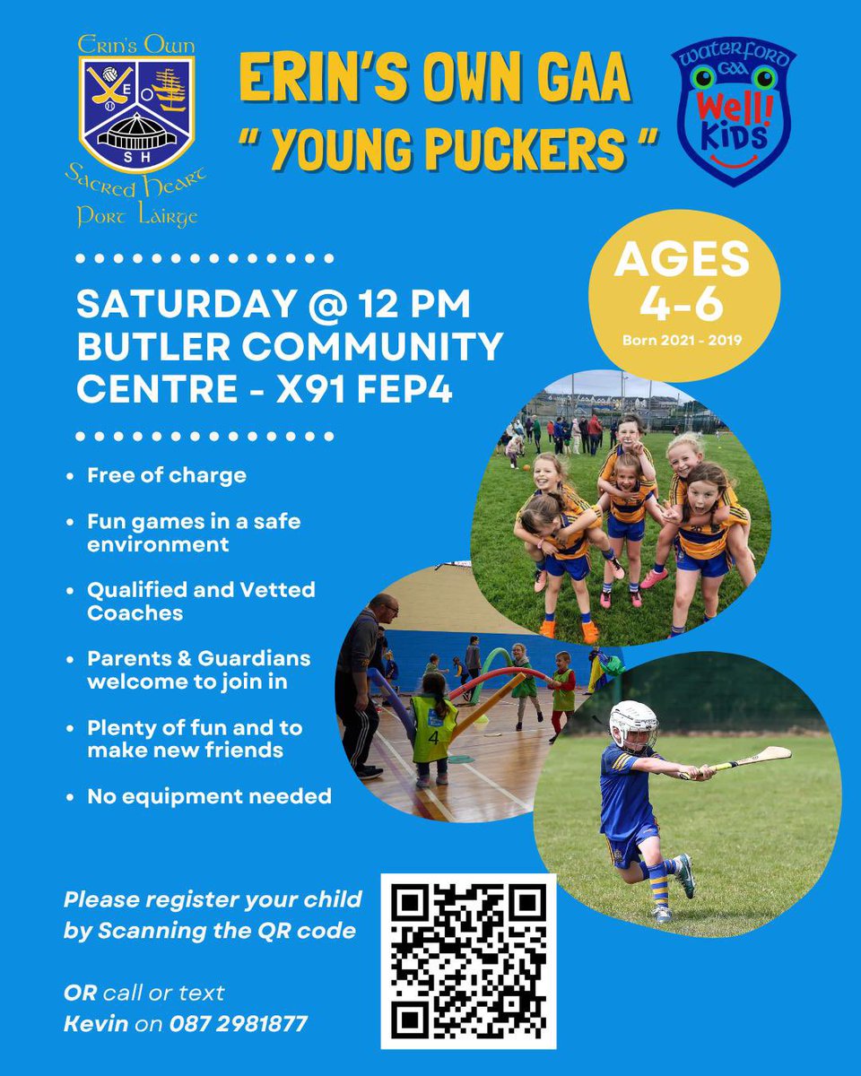 🏑 YOUNG PUCKERS 🏑 

Our young puckers is taking place in the butlers centre this Saturday the 7th of June at 12:00 📆 

All new members are welcome and if you have any queries please contact Kevin on 087 298 1877 📲

🔗 to sign up:
forms.gle/TPX2gN7MsZGTXc…