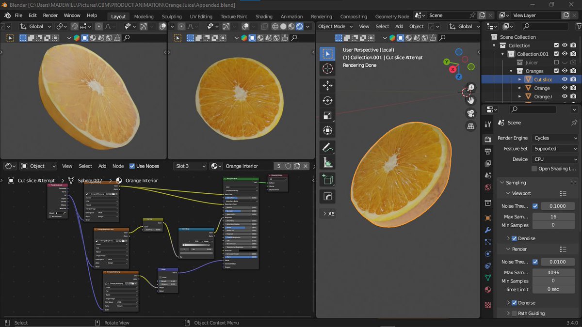 _madewill's tweet photo. Just wrapped up modeling and shading a realistic orange slice in Blender 🍊

#Blender3D #3DModeling #3DArt #LookDev #DigitalArt #ProceduralShading #Texturing #BlenderRender #OrangeSlice #CGI #CreativeProcess https://t.co/SDEPk6vKsR