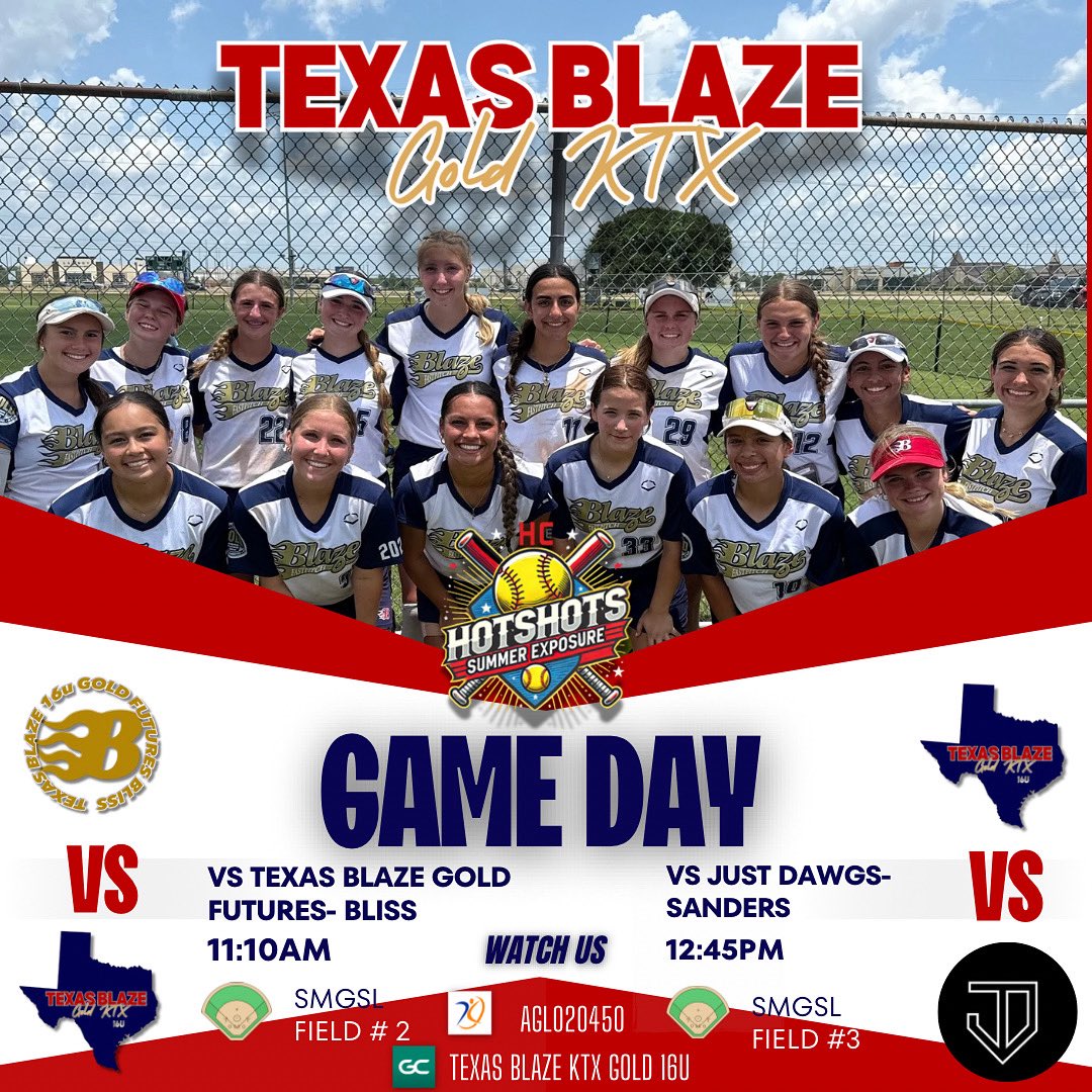 BlazeKTXGold16U's tweet photo. 🔥 GAME DAY 🔥

📍 SMGSL – Spring, TX
🕚 11:10 AM – vs. Texas Blaze Gold Futures - Bliss (Field #2)
🕧 12:45 PM – vs. Just Dawgs - Sanders (Field #3)

🎥 Watch us on:
GameChanger: Texas Blaze KTX Gold 16U
Athletes Go Live: AGL020450

#TexasBlaze #BlazeOn #HotshotsExposure https://t.co/KSETp9LxOC