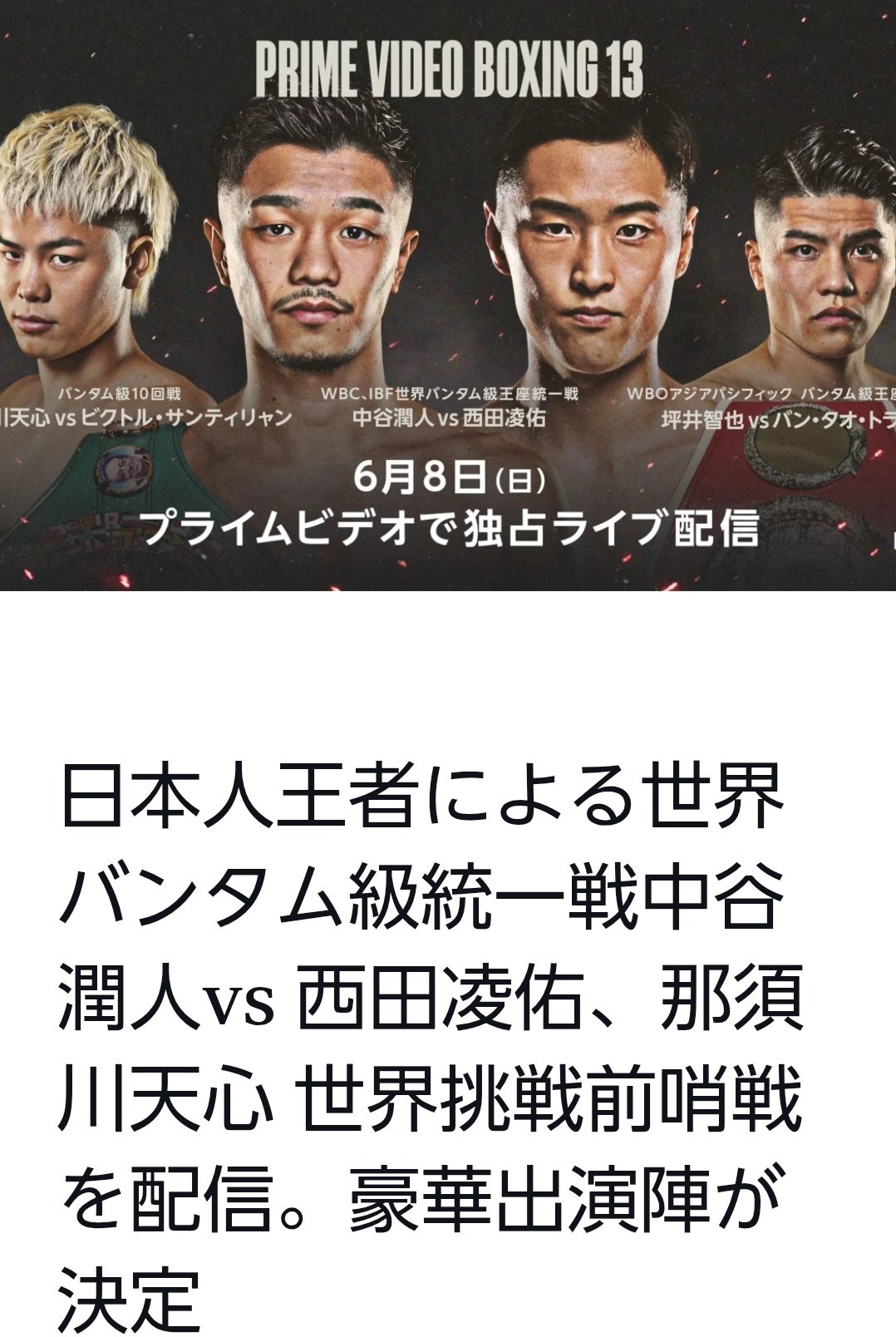 非売品 B2ポスター パンフレット 那須川天心 中谷潤人 ボクシング 西田凌佑 無料見逃し】中谷潤人vs西田凌佑、那須川天心戦の配信はどこ