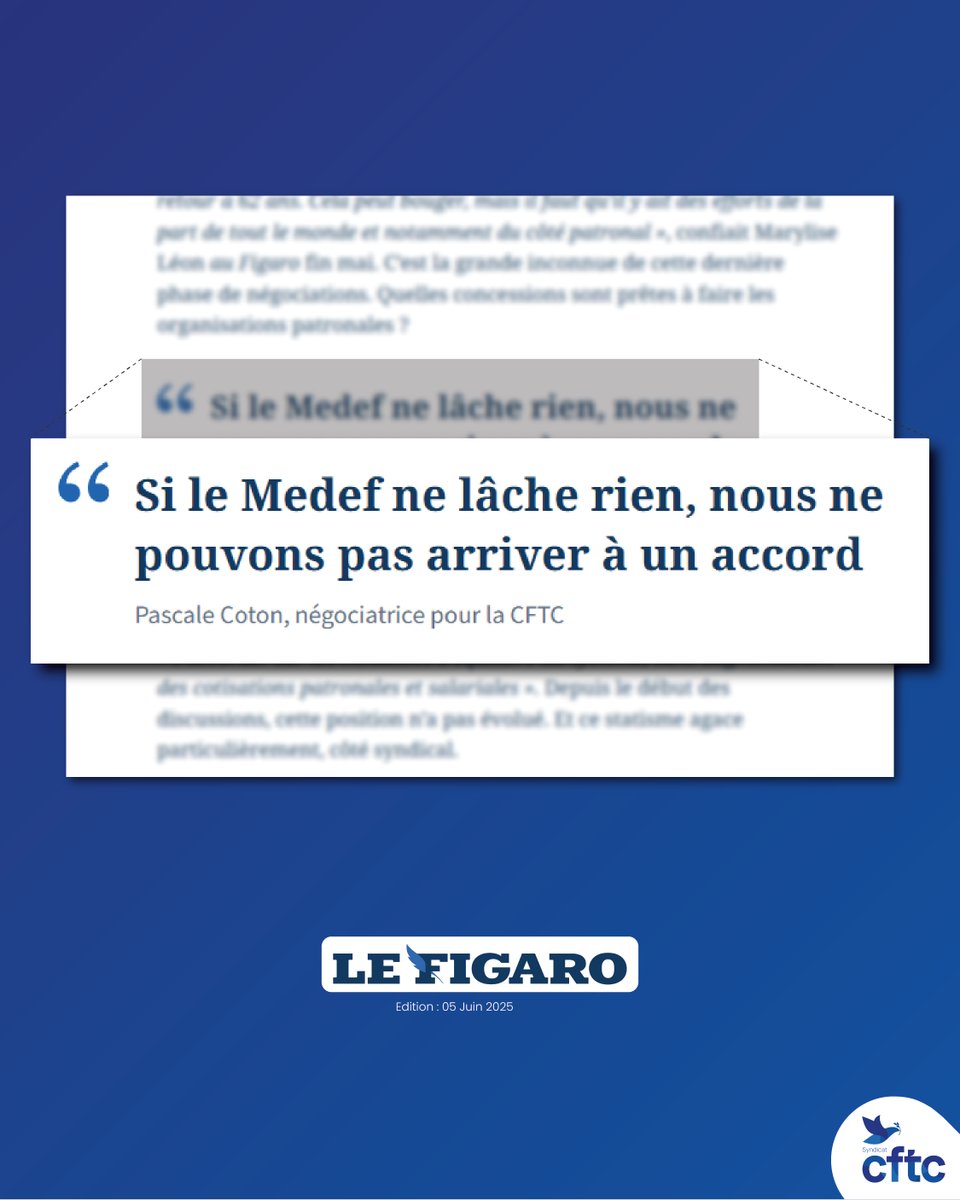 SyndicatCFTC's tweet image. À l’approche de la fin du #conclave sur les retraites, @PascaleCoton alerte dans @lefigaro sur le manque de volonté des organisations patronales.

#CFTC @ploeizthms