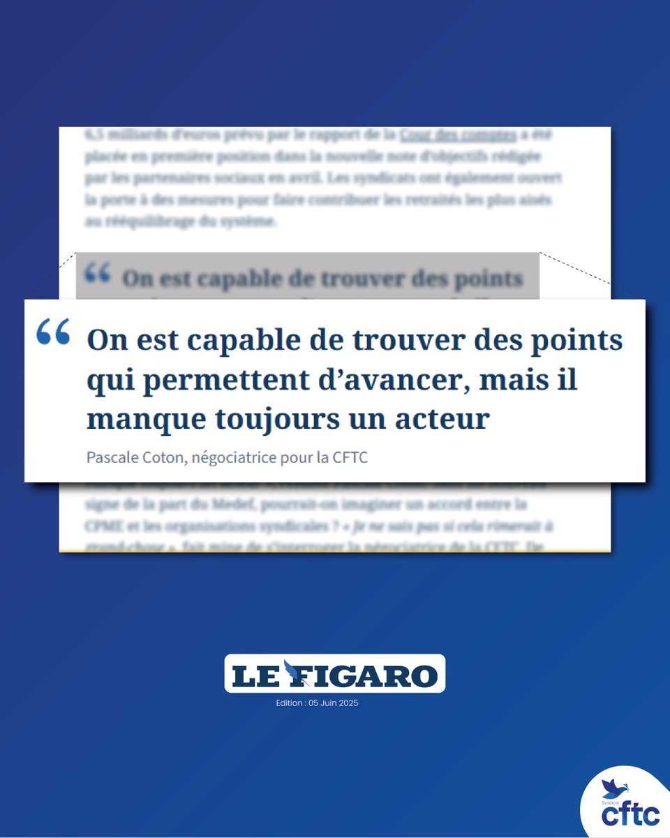 Syndicat CFTC (@syndicatcftc) on Twitter photo À l’approche de la fin du #conclave sur les retraites, <a href="/PascaleCoton/">Pascale COTON</a> alerte dans <a href="/lefigaro/">lefigaro</a> sur le manque de volonté des organisations patronales.
#CFTC <a href="/ploeizthms/">Pierre-Loeiz Thomas</a> À l’approche de la fin du #conclave sur les retraites, <a href="/PascaleCoton/">Pascale COTON</a> alerte dans <a href="/lefigaro/">lefigaro</a> sur le manque de volonté des organisations patronales.
#CFTC <a href="/ploeizthms/">Pierre-Loeiz Thomas</a>