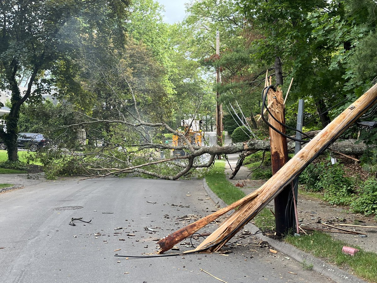 WellesleyPolice's tweet image. Traffic Alert: And the hits just keep coming-Today we find Rutgers Road closed due to a tree down and live wires burning. WMLP is on scene repairing the snapped pole and lines.