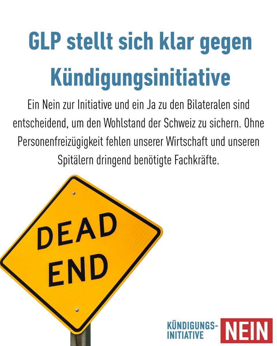 kuendigung_nein's tweet image. 🛑 GLP warnt vor Kündigungsinitiative!
Die radikale Kündigungsinitiative der SVP ist ein Angriff auf unsere Zukunft. Sie will die Personenfreizügigkeit kündigen und gefährdet damit gezielt unseren Wohlstand, unsere Gesundheitsversorgung und unsere Altersvorsorge.
📉…