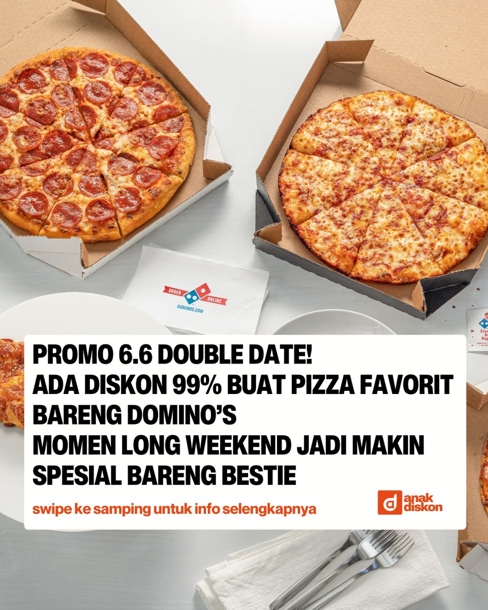 katalogpromosi's tweet image. 🍕DISKON 99% PIZZA⁉️ GILA SIH INI‼️
Beli 1 Medium Pizza, pizza ke-2 CUMA Rp496* aja 😱
Pas banget buat rame-ramean pas Idul Adha 🕌✨

📅 HANYA SAMPAI 9 Juni 2025
📍Domino's App / Store / Gojek / Grab / Shopee

Serbu promonya di 👉 katalogpromosi.com/promo-dominos-…

#DominosPizza