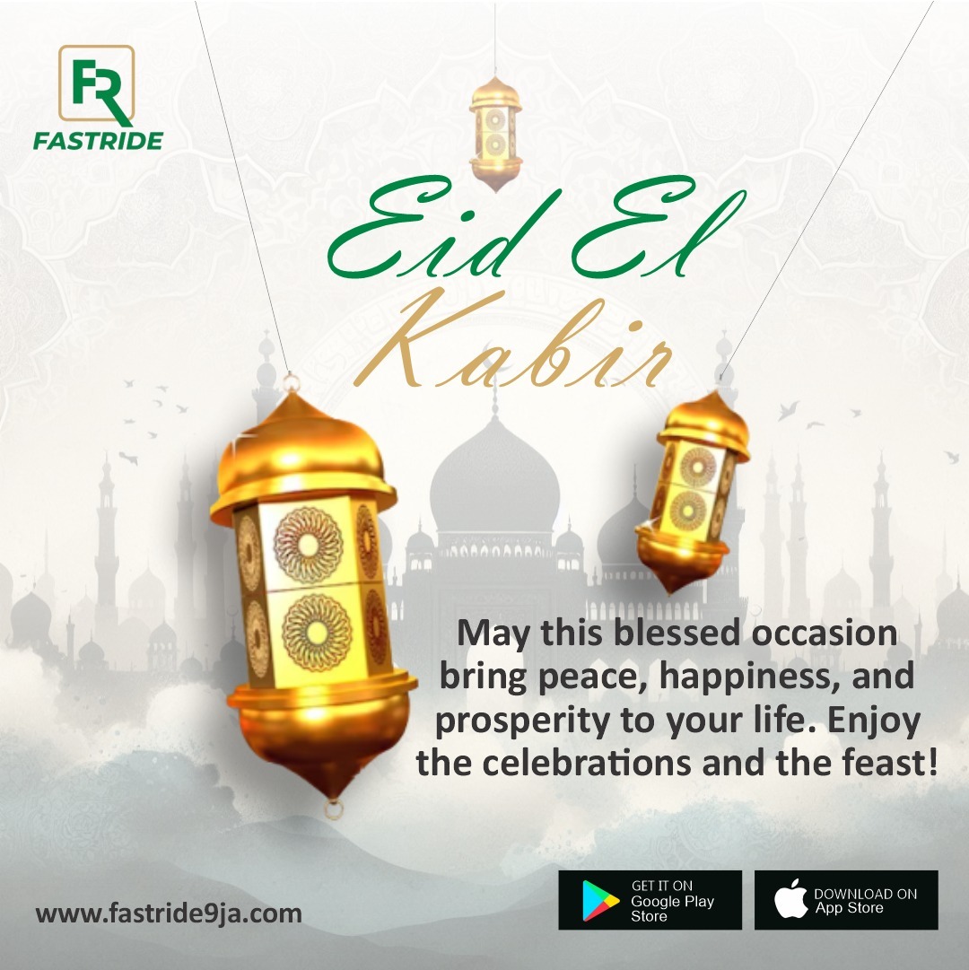 fastrideltd's tweet image. Eid-el-Kabir greetings!

Wishing all our riders, drivers, partners, and supporters peace, happiness, and prosperity. 

From all of us at Fast Ride.

Download the Fast Ride app now;
zurl.co/51nii

#EidElKabir #FastRide #PeaceAndLove #Lagos #Abuja #Nigeria #Warri #Benin