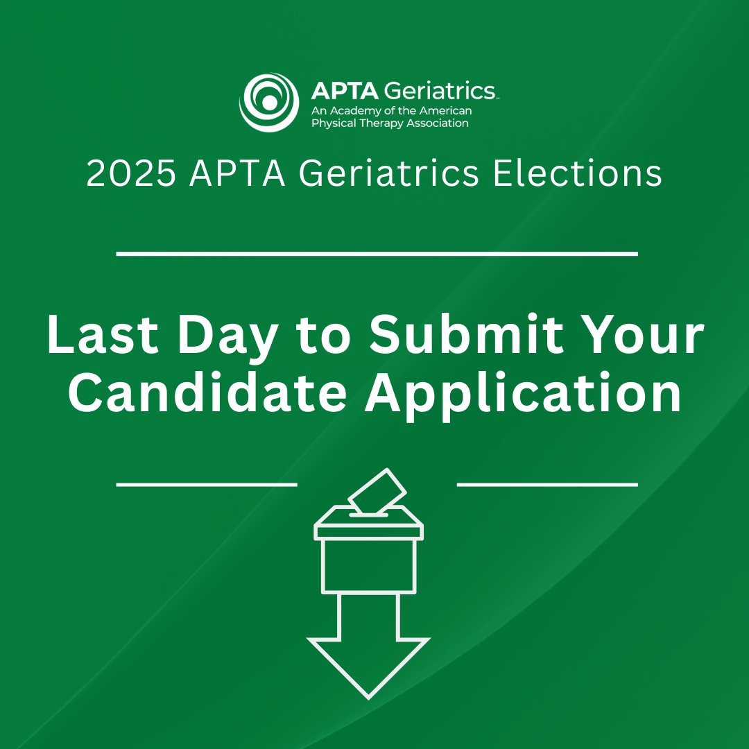 Today is the final day to apply for leadership positions with APTA Geriatrics. Make an impact by serving on the Board of Directors, Nominating Committee, or as a SIG Vice President and help shape the future of your organization. Submit your application: ow.ly/V8yI50W3pUI