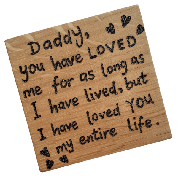 This “Daddy, You Have Loved Me” oak coaster is the perfect gift for Father’s Day or any occasion to celebrate your dad.

Last orders is Sunday 8th June

woodenyoulove.co.uk/product/handma…

#MHHSBD #firsttmaster #ukgifthour #ukgiftam #shopindie