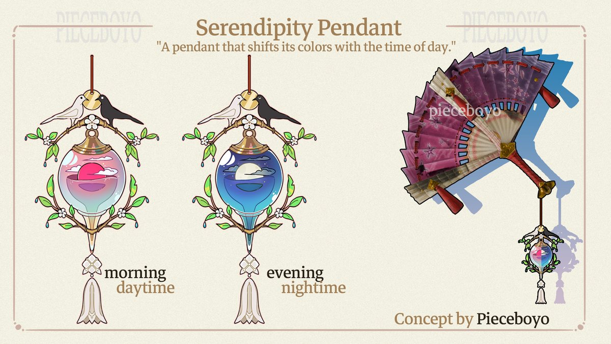Hello, this is my entry for Monster Hunter Wilds original pendant and weapon design contest.  This is the serendipity, a pendant that changes with the time of the day. ^^
#MHWilds #PendantEntry