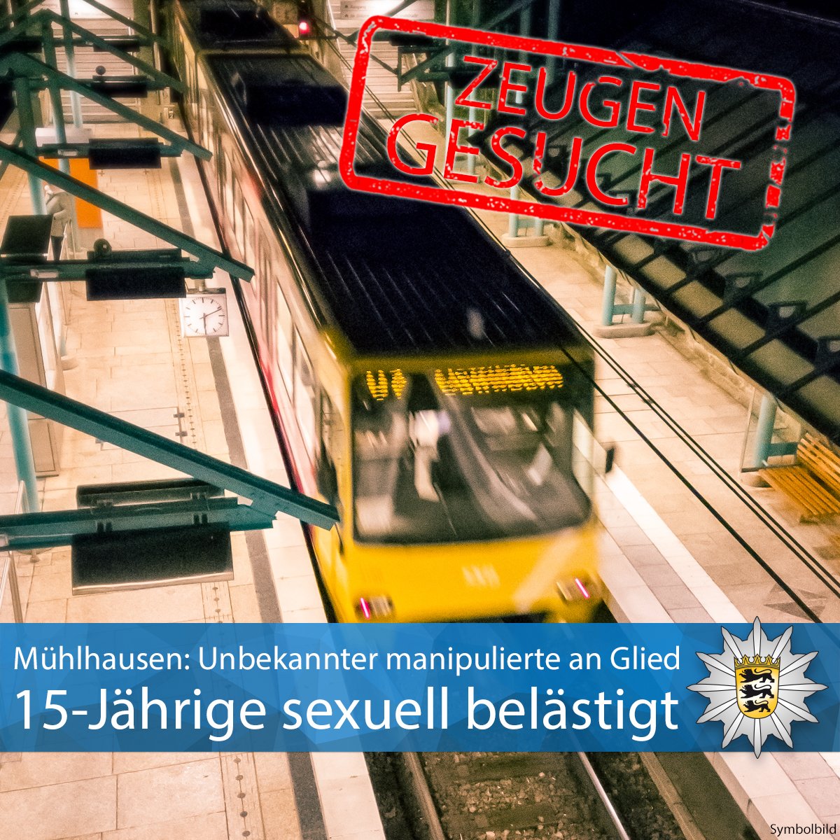 #Mühlhausen Ein Unbekannter hat am Freitagmorgen an der Stadtbahnhaltestelle Mühlhausen vor zwei Jugendlichen an seinem Glied manipuliert. Als die 15-Jährigen die Polizei alarmierten, flüchtete er in Richtung Auwiesen. Zur PM ▶️ sohub.io/8hx0 Eure #Polizei #Stuttgart