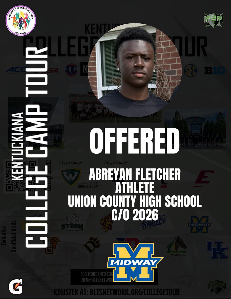 Ryan T. Montgomery™️ (@coach1tyme) on Twitter photo <a href="/midway_sprint/">Midway University Sprint Football</a> OFFERED!!
Congratulations young man and keep up the great work!
<a href="/Abefletcher6/">Abreyan “Abe”Fletcher</a>
<a href="/Kraekelso/">Krae Kelso</a> <a href="/OfficialBCos/">Coach B, Coach Cos, Coach Cosby</a> <a href="/55CoachJohns/">Derek Johns</a> <a href="/GobenNate/">Nate Goben</a> <a href="/UCHSathletics/">UCHS Athletics</a> <a href="/p2p_sports/">P2P Sports ACADEMY</a> <a href="/kameronsmith24/">Kameron Smith</a>
#BLTSN #BLTSNetwork #CollegeCamp #KentuckianaCollegeCampTour #DreamBig <a href="/midway_sprint/">Midway University Sprint Football</a> OFFERED!!
Congratulations young man and keep up the great work!
<a href="/Abefletcher6/">Abreyan “Abe”Fletcher</a>
<a href="/Kraekelso/">Krae Kelso</a> <a href="/OfficialBCos/">Coach B, Coach Cos, Coach Cosby</a> <a href="/55CoachJohns/">Derek Johns</a> <a href="/GobenNate/">Nate Goben</a> <a href="/UCHSathletics/">UCHS Athletics</a> <a href="/p2p_sports/">P2P Sports ACADEMY</a> <a href="/kameronsmith24/">Kameron Smith</a>
#BLTSN #BLTSNetwork #CollegeCamp #KentuckianaCollegeCampTour #DreamBig