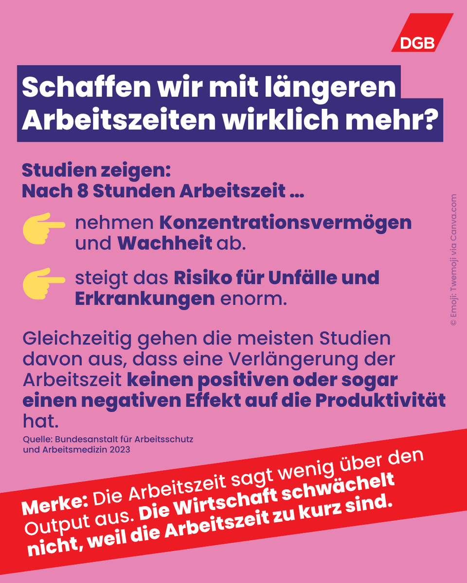 #StarkMitUns: Längere #Arbeitszeiten helfen nicht dabei, die Wirtschaft anzukurbeln. Die Produktivität in Deutschland ist bereits eine der höchsten. Erschöpfte Beschäftigte schaffen nicht mehr. Was wir wirklich brauchen, um unsere Wirtschaft anzukurbeln, sind gute