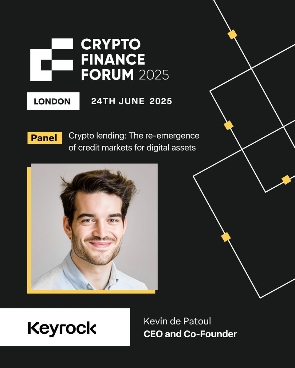 ✓ SPEAKER ANNOUNCEMENT: Kevin de Patoul, CEO of @KeyrockTrading , will  speak at Crypto Finance Forum London. @kevindepatoul will unpack the  resurgence of crypto-backed loans - and reveal the trends that are