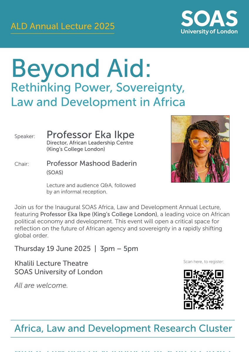Dr Laura-Stella Enonchong (@lauraenonchong) on Twitter photo Join us for our inaugural SOAS ALD Annual Lecture, 19 June, 3-5pm as Prof. Eka Ikpe <a href="/eka_ikpe/">Eka Ikpe</a> presents insights on 'Beyond Aid: Rethinking Power, Sovereignty, Law and Development in Africa'. <a href="/soasLAW/">SOAS Law</a> <a href="/SOASDevelopment/">SOAS Development Studies</a> <a href="/afronomicslaw/">Afronomicslaw</a> <a href="/OhioOmiunu/">Ohio Omiunu</a> <a href="/ANCL_RADC/">ANCL-RADC</a> <a href="/ALC_KCL/">African Leadership Centre</a> <a href="/olivialwabs/">Dr. Olivia Kokushubila Lwabukuna</a> Join us for our inaugural SOAS ALD Annual Lecture, 19 June, 3-5pm as Prof. Eka Ikpe <a href="/eka_ikpe/">Eka Ikpe</a> presents insights on 'Beyond Aid: Rethinking Power, Sovereignty, Law and Development in Africa'. <a href="/soasLAW/">SOAS Law</a> <a href="/SOASDevelopment/">SOAS Development Studies</a> <a href="/afronomicslaw/">Afronomicslaw</a> <a href="/OhioOmiunu/">Ohio Omiunu</a> <a href="/ANCL_RADC/">ANCL-RADC</a> <a href="/ALC_KCL/">African Leadership Centre</a> <a href="/olivialwabs/">Dr. Olivia Kokushubila Lwabukuna</a>