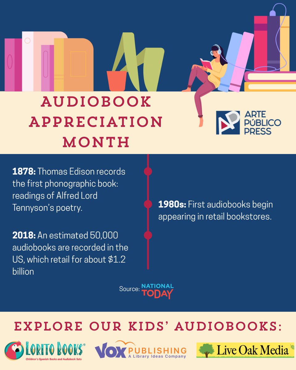 artepublico (@artepublico) on Twitter photo Did you know the first #audiobook was recorded in 1878? Neither did we! Celebrate #AudiobookAppreciationMonth with your children by listening to our kids' titles, available from Lorito Books, <a href="/VoxPublishing/">VOX Books: Books That Talk!</a> and <a href="/MediaLiveOak/">LiveOakMedia</a>! Did you know the first #audiobook was recorded in 1878? Neither did we! Celebrate #AudiobookAppreciationMonth with your children by listening to our kids' titles, available from Lorito Books, <a href="/VoxPublishing/">VOX Books: Books That Talk!</a> and <a href="/MediaLiveOak/">LiveOakMedia</a>!