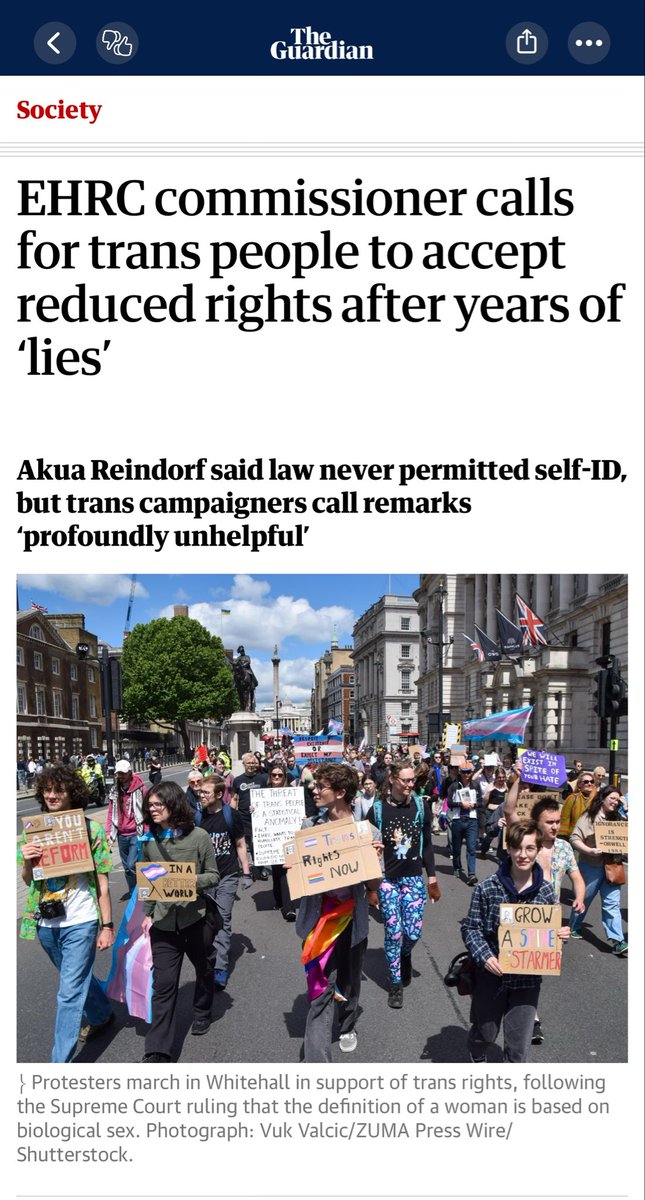 serenstar4's tweet image. Guardian, Im transsexual, Ive not had any rights reduced, Ive always followed actual EA2010 law & stayed out of all F spaces, services & sports. Overreach by Stonewall & institutions wilfully misrepresenting law harmed & impacted women's rights, SC ruling reiterated existing laws