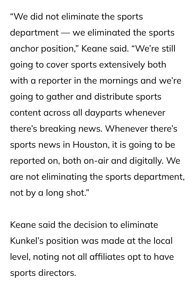 Here is a Gift Link 👇

If you have any relationship with the local Fox affiliate, please encourage them to have a HOUSTON sports anchor/director.  The work they have done over decades has enriched our sports memories and connections with the team in ways seen and unseen. 

With