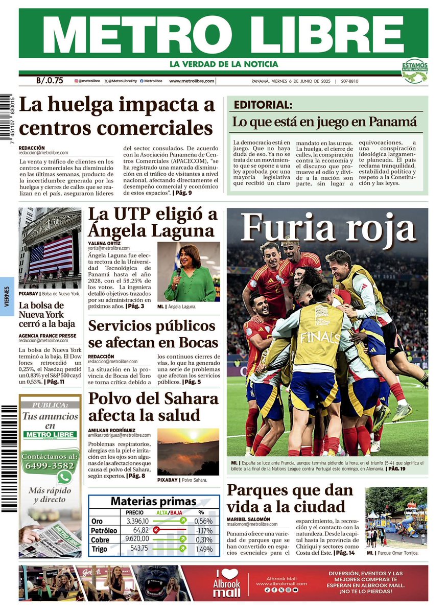 Portada de <a href="/MetroLibrePTY/">Metro Libre</a> de hoy 6 de junio de 2025