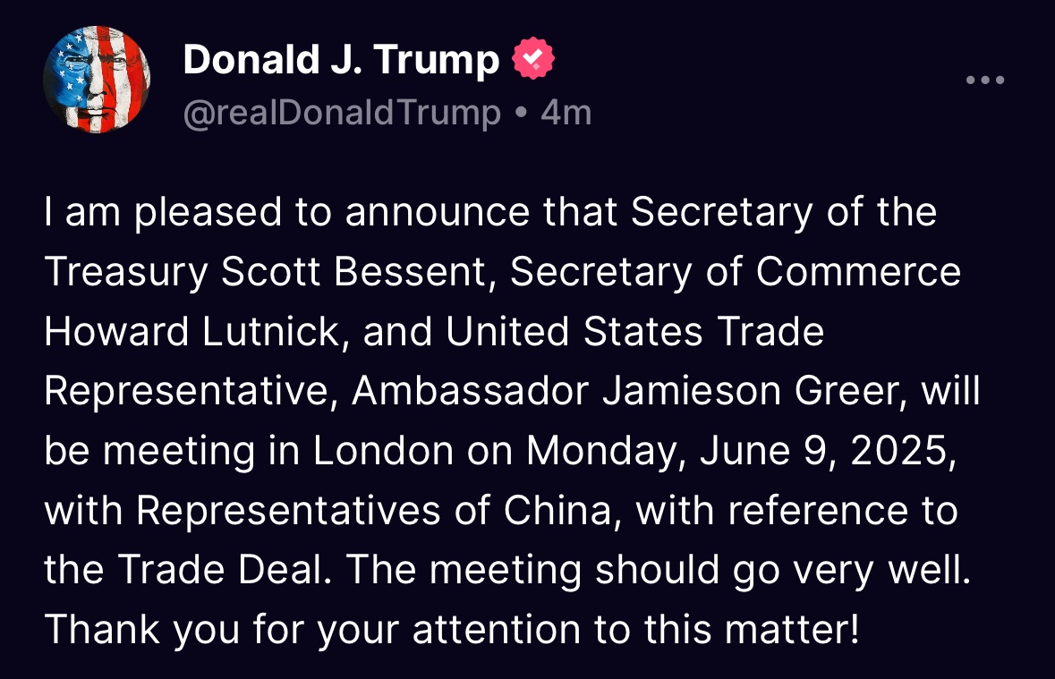 🚨 BREAKING: "Trump Annuncia Incontro con Rappresentanti Cinesi per Discussione su Accordo Commerciale il 9 Giugno"