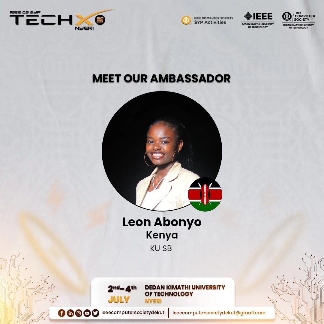 lee_yonne's tweet image. 🌍✨ Exciting News! ✨🌍

Honored to be part of this🤩🥳. 

#cstechx #cssyp #ieeecs #techxnyeri #IEEE PES KENYA
#TechAmbassador #DeKUTCSSociety
