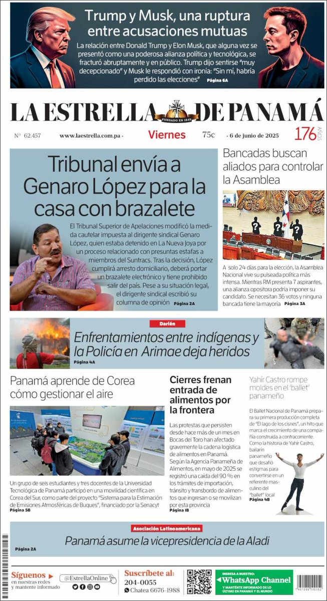 Portada de <a href="/EstrellaOnline/">La Estrella de Panamá</a> de hoy 6 de junio de 2025
