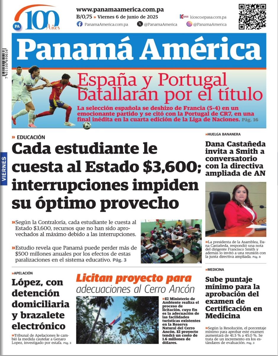 Portada de <a href="/PanamaAmerica/">PanamáAmérica</a> de hoy 6 de junio de 2025