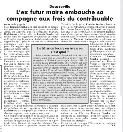 BrunoTeh's tweet photo. L’ex futur maire Romain Smaha embauche sa compagne aux frais du contribuable
#Decazeville #Aveyron #Lhebdo https://t.co/E9IWVlF2Nr
