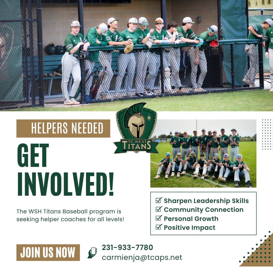 Traverse City West Baseball (@tcwbaseball) on Twitter photo ⚾️ Calling all baseball enthusiasts!
Our high school program needs helper coaches at all levels. If you’ve played or coached and want to give back, let’s talk!
<a href="/CoachWagner31/">Coach Wagner</a> ⚾️ Calling all baseball enthusiasts!
Our high school program needs helper coaches at all levels. If you’ve played or coached and want to give back, let’s talk!
<a href="/CoachWagner31/">Coach Wagner</a>