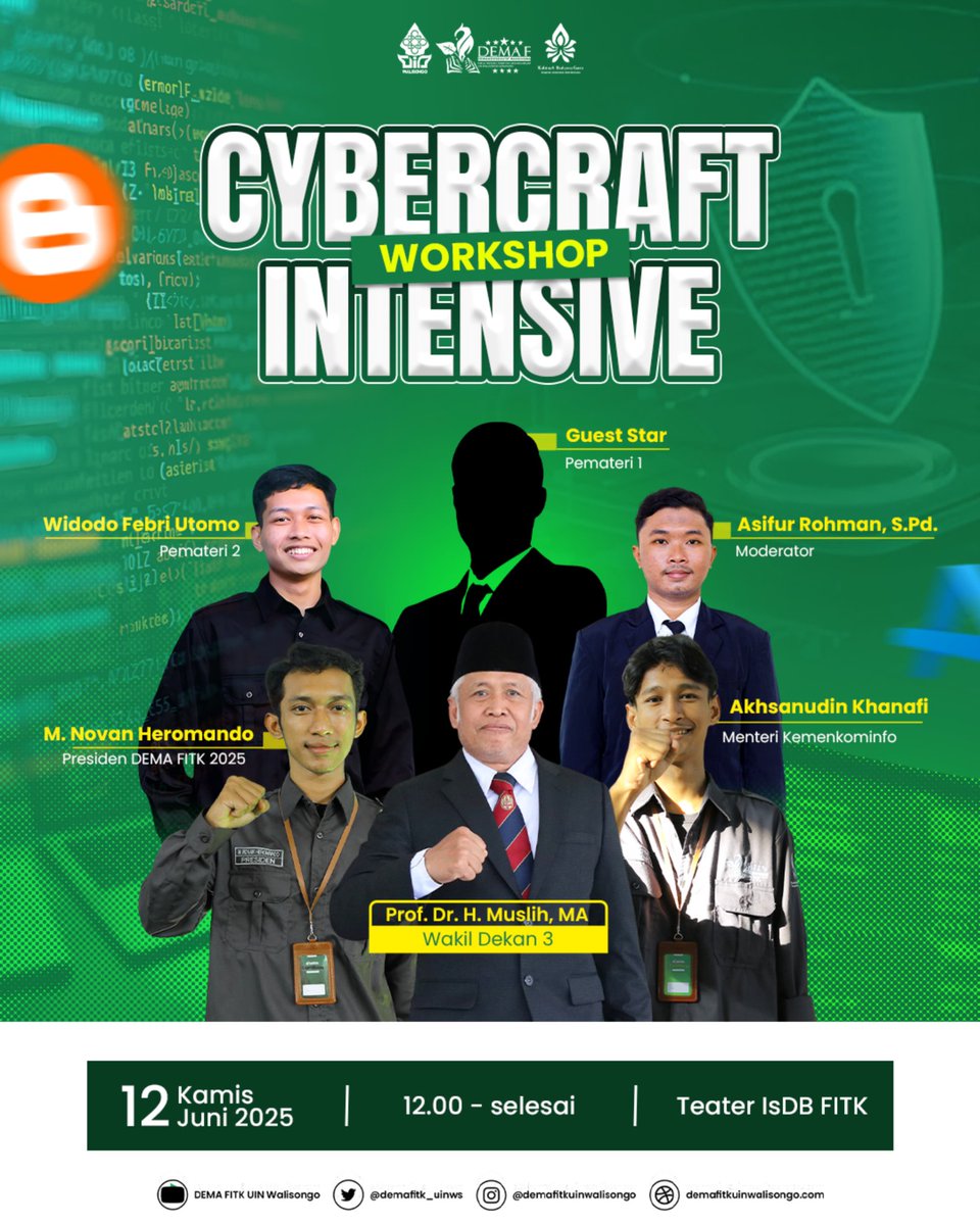 demafitk_uinws's tweet photo. *🔐WORKSHOP CYBERCRAFT INTENSIVE🔐*
Siapkan dirimu untuk menyelami dunia digital lebih dalam!
DEMA FITK UIN Walisongo mempersembahkan Workshop Cybercraft Intensive, sebuah pelatihan eksklusif untuk mengasah skill dunia maya secara praktis dan aplikatif! 💻⚡ https://t.co/FGjCCHQpEG