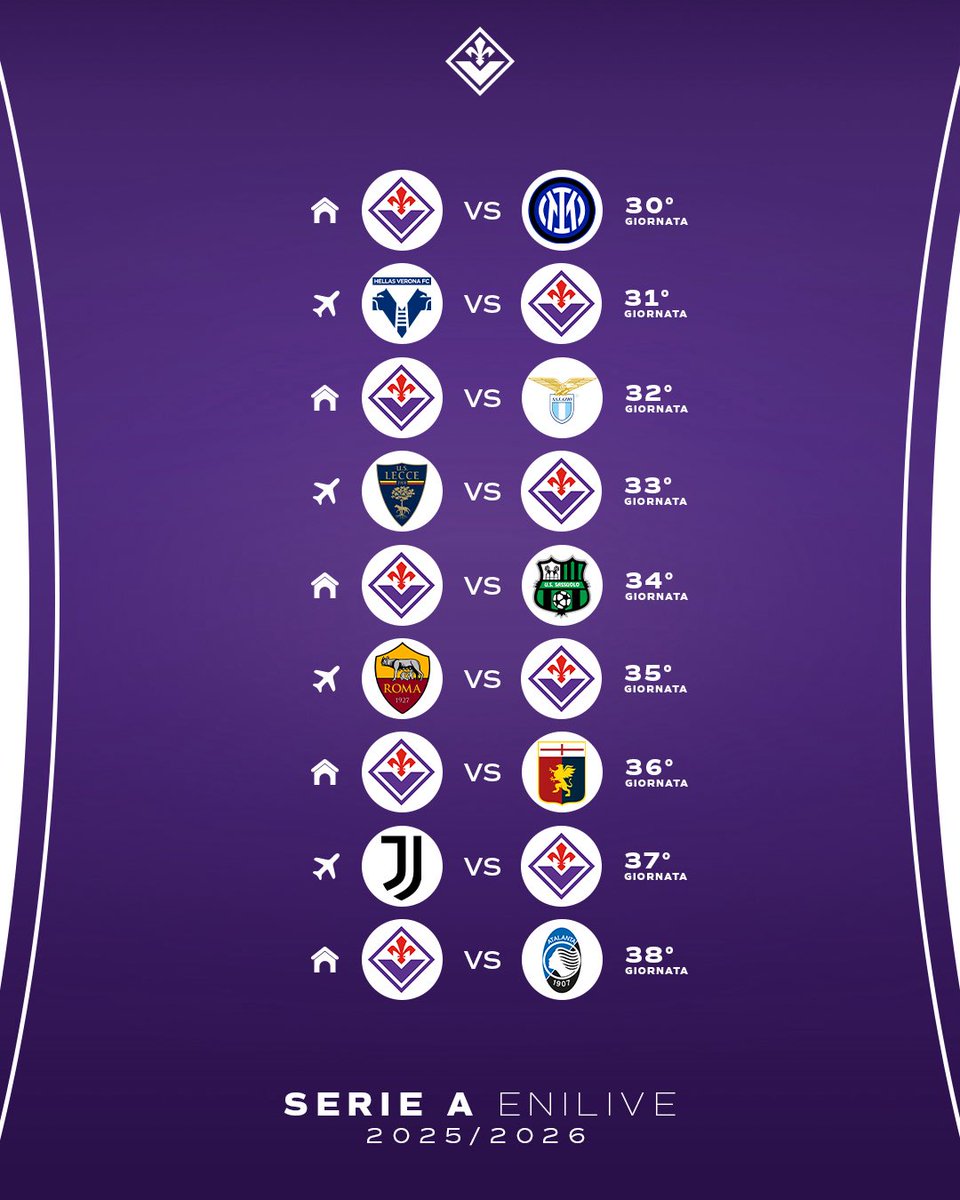 Serie A Enilive 25/26: il nostro calendario💜⚜️

#forzaviola #seriea #fiorentina