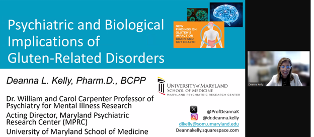 CeliacResearch's tweet photo. @ProfDeannaK, MD, @UMBaltimore School of Medicine, + Maryland Psychiatric Research Center, shares her department's research on anxiety, depression + other #mentalhealth conditions, which are often diagnosed as part of the impressive range of #celiac disease symptoms. #MedEd https://t.co/jaLGyCa1B2