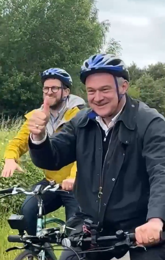 Liberal Democrat leader Ed Davey visited Oxfordshire today to lend support to the campaign by Henley &amp; Thame MP Freddie van Mierlo for a traffic-free cycleway from Thame to Haddenham railway station. Progress on the route into Buckinghamshire has been held up by land issues.