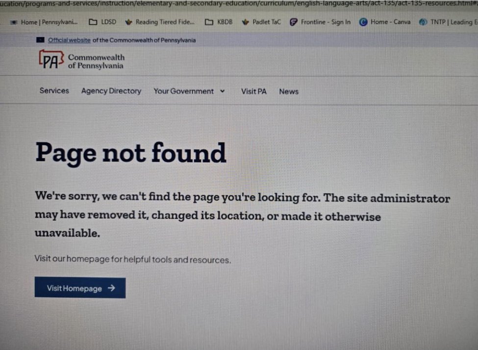 The Pennsylvania Department of Education has taken down and removed the lists they posted yesterday, as required by Act 135 of 2024: Structured Literacy.