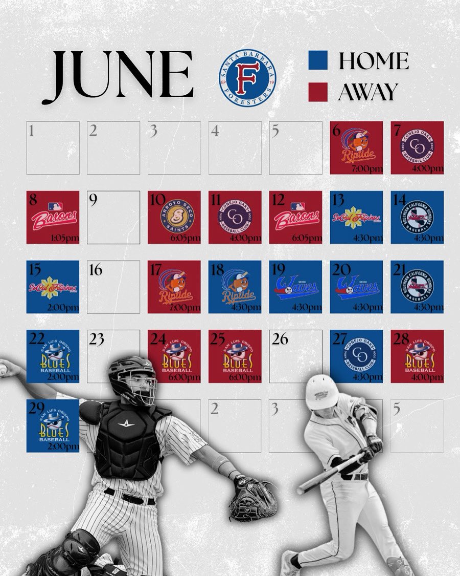 SB Foresters (@sbforesters) on Twitter photo The 2025 June schedule is here ⤴️
Make sure to mark your calendars and come support the ‘sters! ⚾️
<a href="/CCL_Baseball/">California Collegiate League</a> #ccl #sbforesters #steritup The 2025 June schedule is here ⤴️
Make sure to mark your calendars and come support the ‘sters! ⚾️
<a href="/CCL_Baseball/">California Collegiate League</a> #ccl #sbforesters #steritup