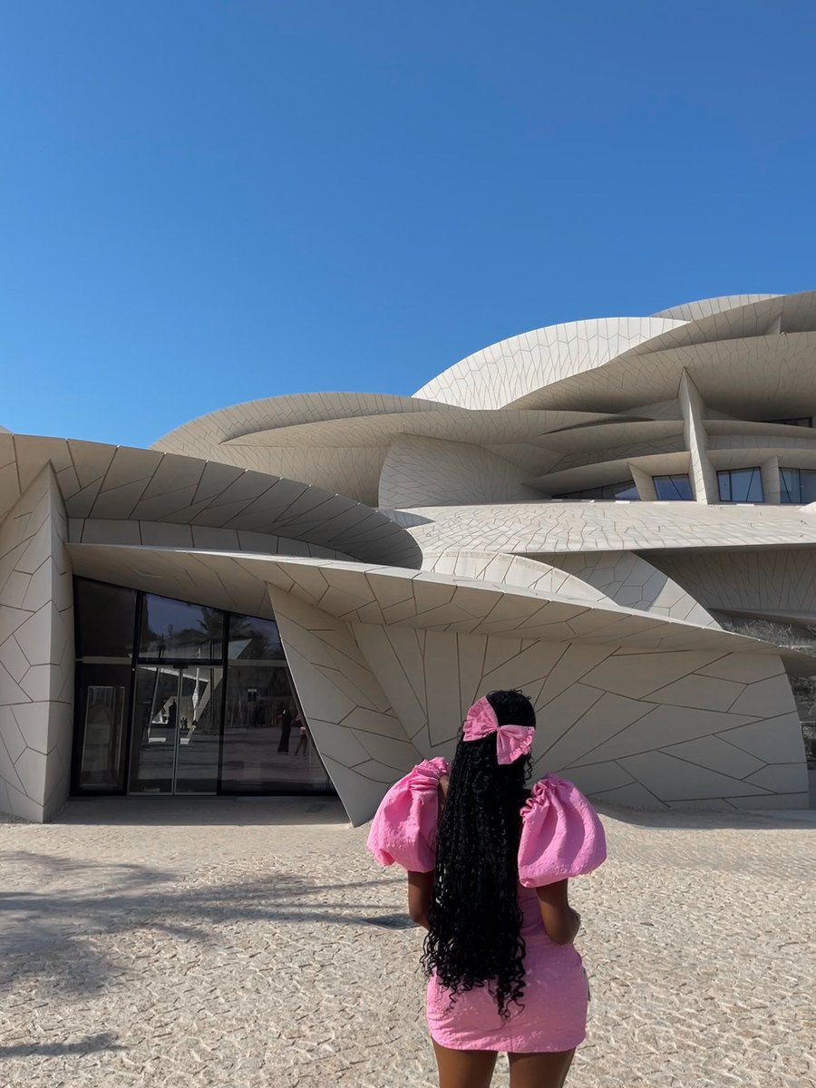 dera_grey's tweet image. I got to see the national museum of Qatar in person 🥺 and I made my dress myself